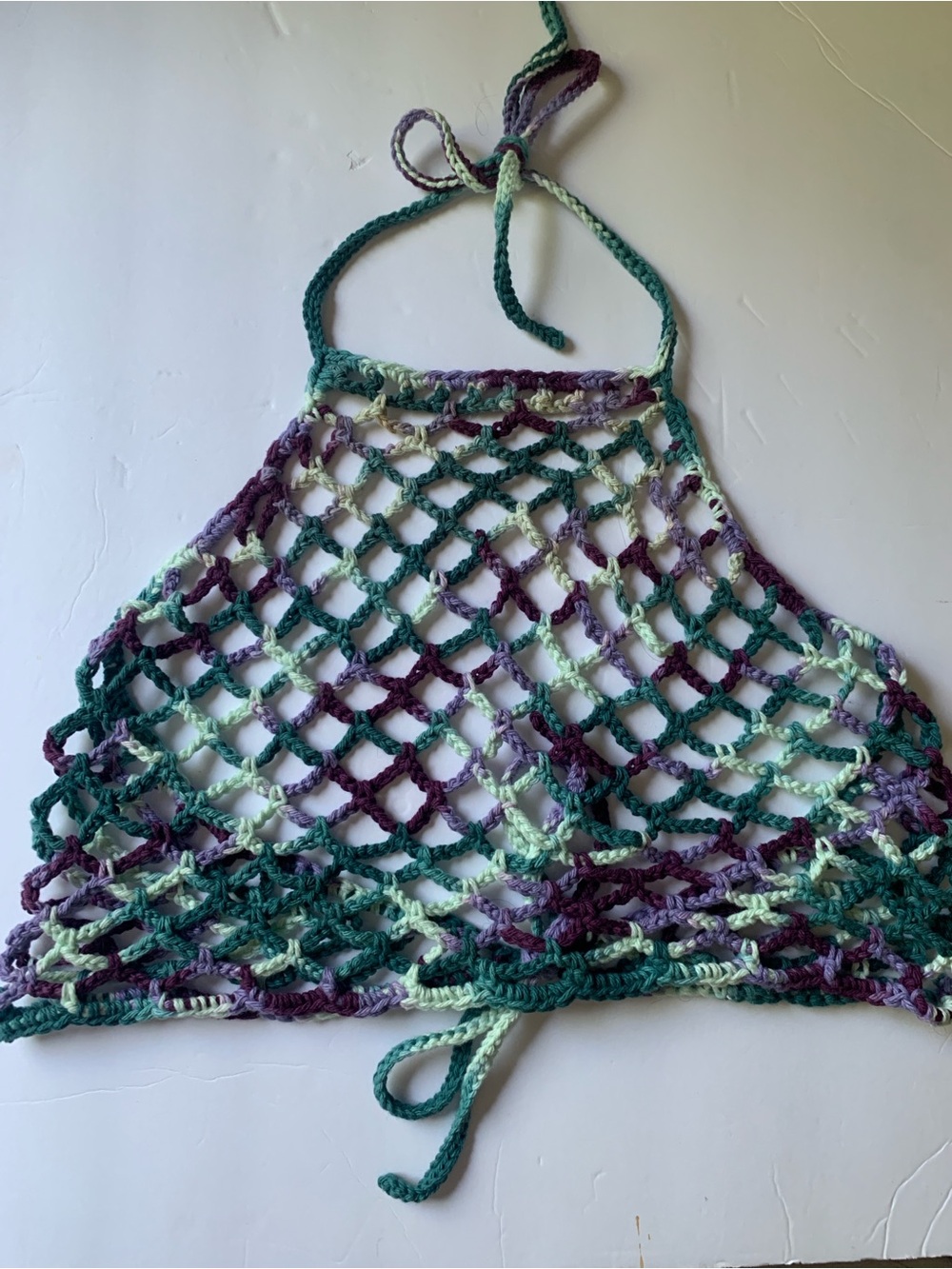 Handmade Crochet Net Halter Top in Teal, Lavender & Mint